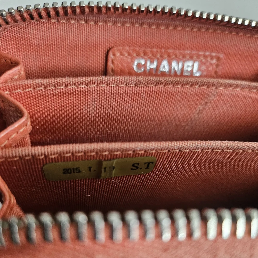 Chanel Coral Caviar Leather Card Holder Wallet
